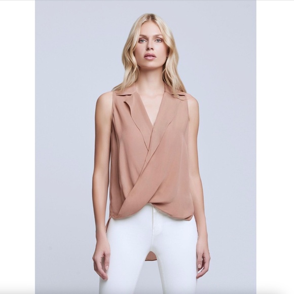 L'Agence Freja Draped Silk Blouse In Nude Blush. New With Tags Size M - Picture 3 of 7